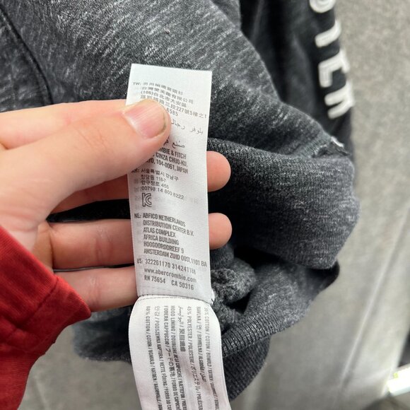 Hollister Sweater Men Small Heather Gray Red Hooded Pullover Cotton Embroidered - Picture 7 of 13